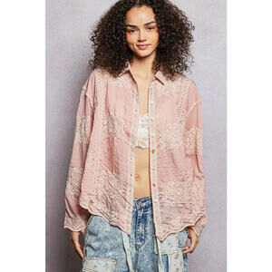 POL Embroidery Button Down Long Sleeve Shirt